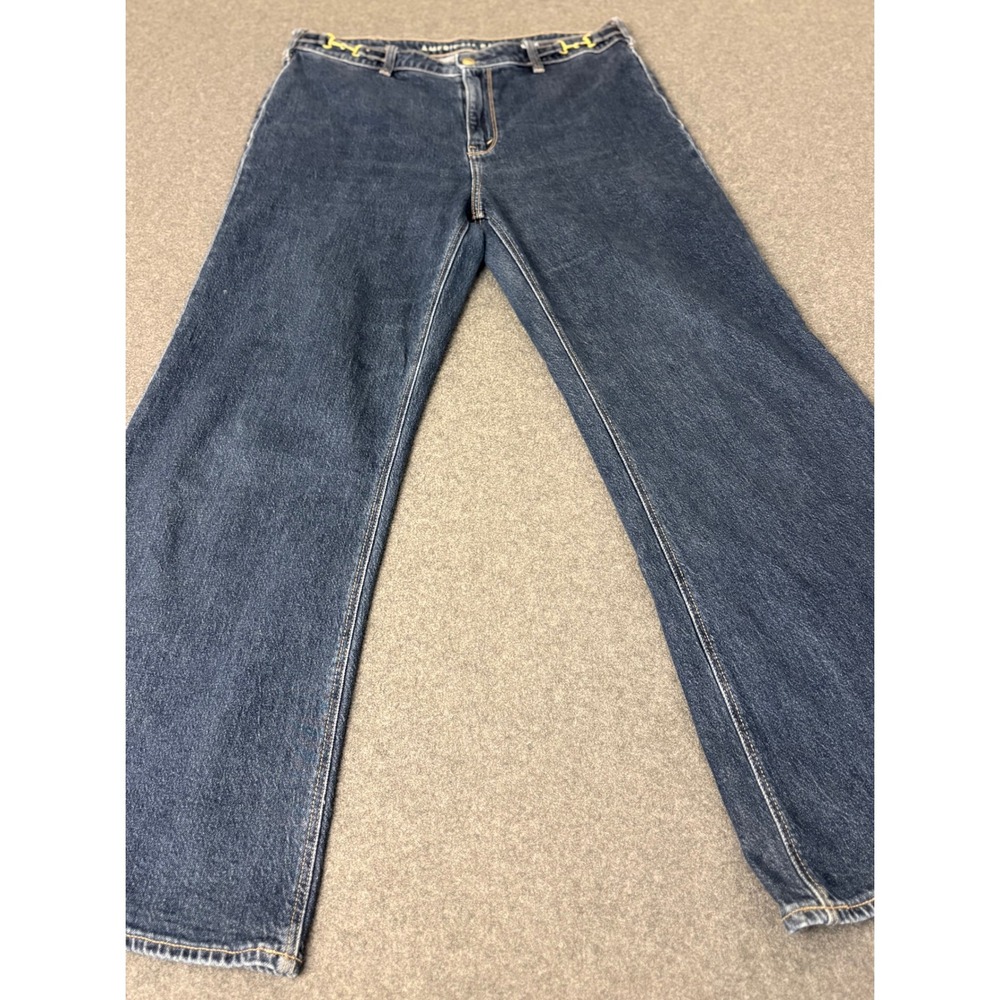 American Eagle Wide Leg Jeans Womens 12 Dark Wash High Rise Stretch 0453-3145
